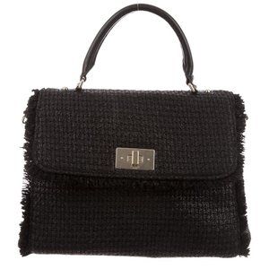 Kate Spade Black Fringe-Trimmed Woven Satchel